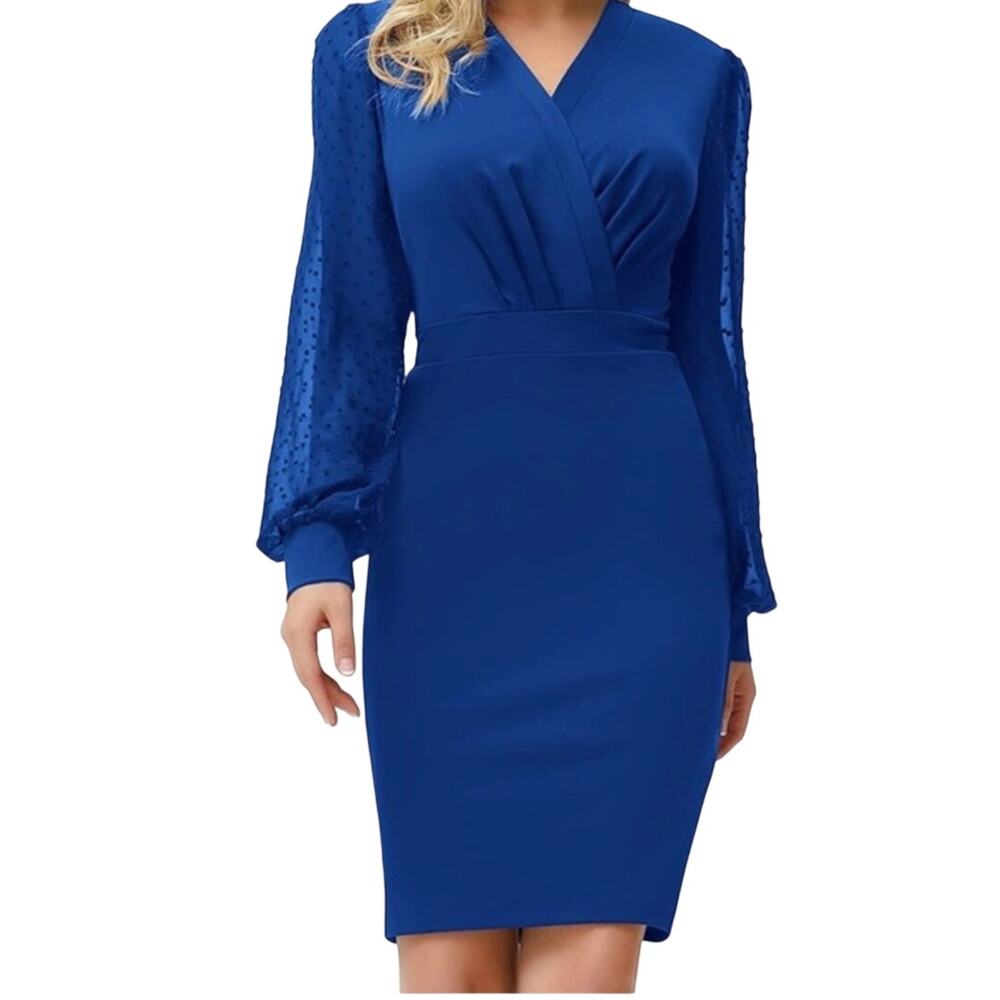 Grace Karin Womens Pencil Work Long Sleeve V Neck Bodycon Dress Size XL NWT